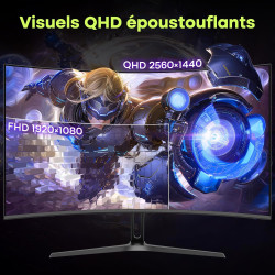 Amzfast Écran PC Gaming 27 Pouces Incurvé, 2K QHD(2560 x 1440), 200Hz Moniteur, 1ms MPRT, 1500R, sRGB 134%, Adpative Sync, HDR40