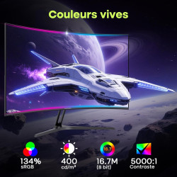 Amzfast Écran PC Gaming 27 Pouces Incurvé, 2K QHD(2560 x 1440), 200Hz Moniteur, 1ms MPRT, 1500R, sRGB 134%, Adpative Sync, HDR40