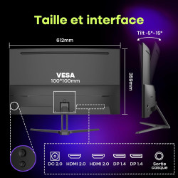 Amzfast Écran PC Gaming 27 Pouces Incurvé, 2K QHD(2560 x 1440), 200Hz Moniteur, 1ms MPRT, 1500R, sRGB 134%, Adpative Sync, HDR40