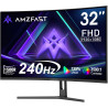 Amzfast 32 Pouces FHD 240HZ Incurve PC Ecran, 1MS MPRT, Adaptive Sync, sRGB 125%, HDR, Anti-Scintillement, Faible Lumière Bleue,