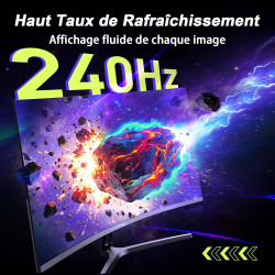 Amzfast 32 Pouces FHD 240HZ Incurve PC Ecran, 1MS MPRT, Adaptive Sync, sRGB 125%, HDR, Anti-Scintillement, Faible Lumière Bleue,