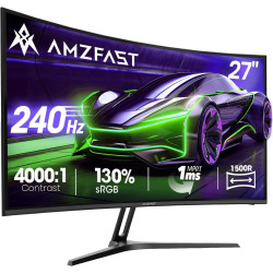 Amzfast Ecran PC Gamer Incurvé 27 Pouces - 240Hz, FHD 1920x1080, 1ms MPRT, sRGB 130%, Anti-Lumière Bleue, HDR, Adaptive Sync, HD