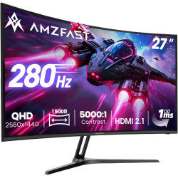 Amzfast écran pc gaming 27 pouces incurvé, 2k qhd(2560 x 1440), 280hz moniteur, 1ms mprt, 1500r, srgb 135%, adaptive sync, low b