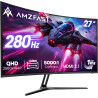 Amzfast écran pc gaming 27 pouces incurvé, 2k qhd(2560 x 1440), 280hz moniteur, 1ms mprt, 1500r, srgb 135%, adaptive sync, low b