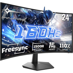Minifire Ecran PC Gamer Incurvé 24 Pouces -160Hz, FHD 1920x1080, 1ms MPRT, 110% sRGB, 1500R, Pied en métal, Adaptive Sync VESA 1