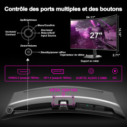 Minifire Ecran PC Gamer Incurvé 27 Pouces -160Hz, FHD 1920x1080, 1ms MPRT, sRGB110%, Écran PC Gaming 1500R, Adaptive Sync, HDMI2