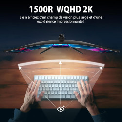 Minifire 32" Écran Gamer Incurvé QHD 2560x1440 180Hz, 1ms MPRT, 1500R, Adaptive Sync, sRGB 120%, HDR, 2X HDMI 2.0 & 2X DP 1.2, V