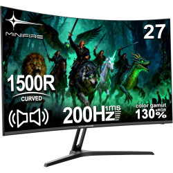 Minifire Écran PC Gamer Incurvé 27 Pouces, 200Hz, Full HD 1920x1080, 1ms MPRT, 130% sRGB, HDMI 2.0, DP 1.4, Haut-Parleurs Intégr