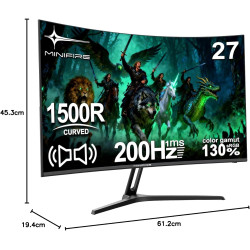 Minifire Écran PC Gamer Incurvé 27 Pouces, 200Hz, Full HD 1920x1080, 1ms MPRT, 130% sRGB, HDMI 2.0, DP 1.4, Haut-Parleurs Intégr