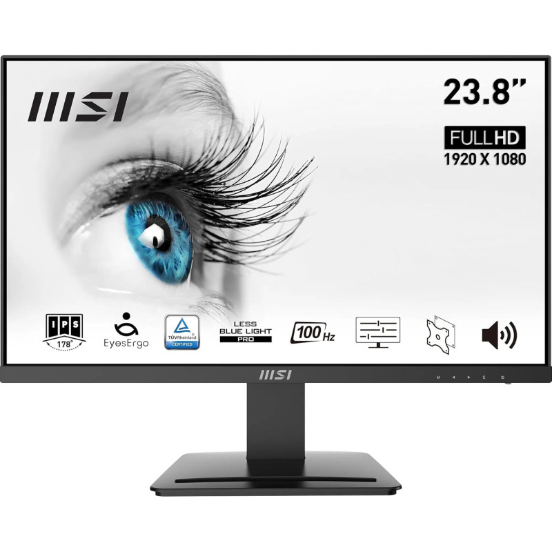 MSI Pro MP243X Écran Bureautique 23.8" Full HD - Dalle IPS 1920x1080, 100Hz, Montage VESA, Haut-Parleurs Intégrés, DisplayKit - 