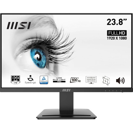 MSI Pro MP243X Écran Bureautique 23.8" Full HD - Dalle IPS 1920x1080, 100Hz, Montage VESA, Haut-Parleurs Intégrés, DisplayKit - 