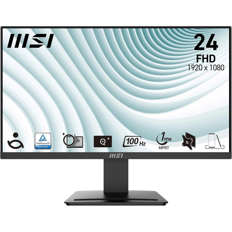 MSI Pro MP2412 Écran Bureautique 23.8" Full HD - Dalle VA 1920x1080, 100Hz, Confort Oculaire, Montable VESA, Supporte Display Ki