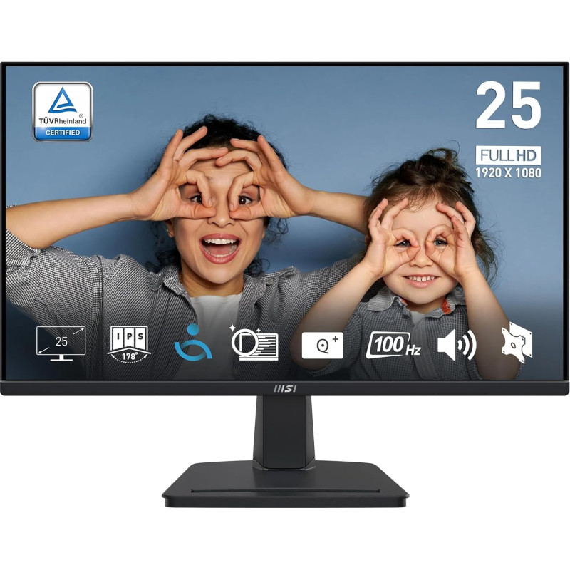 MSI Pro MP251 Écran bureautique 24,5 Pouces Full HD - Dalle IPS 1920 x 1080, 100 Hz, Confort visuel, Haut-parleurs intégrés, rég