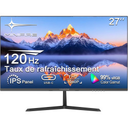 Minifire Écran PC 27 Pouces - IPS, 120Hz, Full HD 1080p, FreeSync, 110% sRGB, 300 nits, Filtre lumière Bleue. Connexions : HDMI/