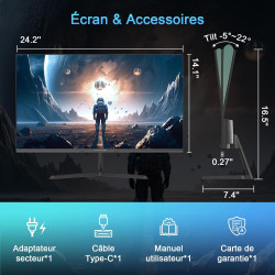 Minifire Écran PC 27 Pouces - IPS, 120Hz, Full HD 1080p, FreeSync, 110% sRGB, 300 nits, Filtre lumière Bleue. Connexions : HDMI/