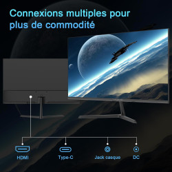 Minifire Écran PC 27 Pouces - IPS, 120Hz, Full HD 1080p, FreeSync, 110% sRGB, 300 nits, Filtre lumière Bleue. Connexions : HDMI/