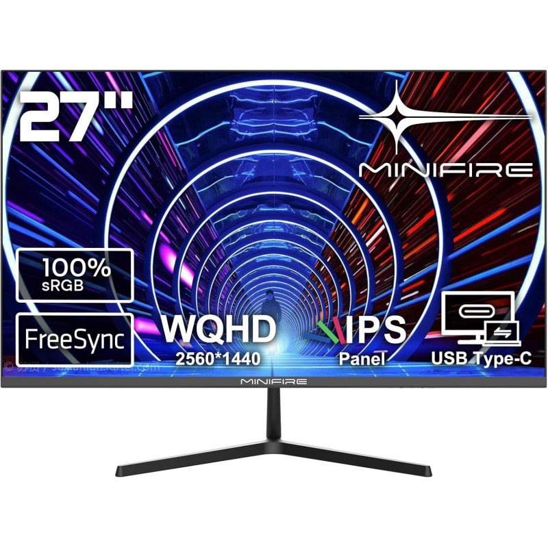 Minifire 27 Pouces Écran PC QHD（2560 x 1440） IPS 75Hz, Port USB‑C, FreeSync, 1ms, 100% sRGB, Bords Ultra‑Fins, HDMI/DP – MF27X3A