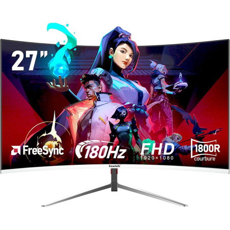 Gawfolk Écran PC 27 Pouces incurvé 180Hz Gaming Computer Moniteur, FHD 1080p, 1800R,1ms,178 ° Grand Angle, synchronisation Libre