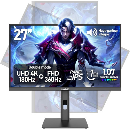 Écran PC Gaming IPS 27 pouces, UHD 3840x2160 4K 180Hz / FHD 360Hz Moniteur à double mode, 1,07 milliard de couleurs, Adaptive Sy