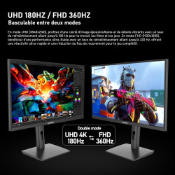 Écran PC Gaming IPS 27 pouces, UHD 3840x2160 4K 180Hz / FHD 360Hz Moniteur à double mode, 1,07 milliard de couleurs, Adaptive Sy