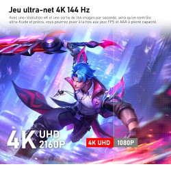 Gawfolk Écran PC IPS 32 pouces, moniteur jeu 4K 144Hz, 1ms, Adaptive Sync, 100%sRGB, Angle vision large 178, haut-parleur incorp