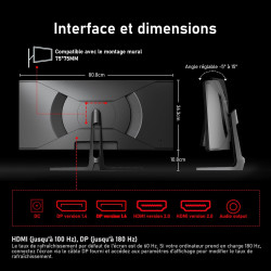 Gawfolk Écran PC Ultra Large 34 Pouces 1500R incurvé 180Hz Gaming Computer Moniteur,21:9 UWQHD(3440x1440)，128% sRGB，FreeSync，HDR