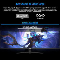 Gawfolk 49 Pouces Écran PC d'ordinateur de Jeu 1500R Ultra-Large incurvé, DQHD (5120×1440), 165Hz, 1MS, FreeSync, 120% sRGB, Mon