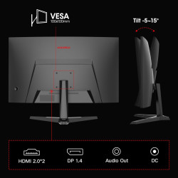 KOORUI 27'' Ecran PC Gaming Incurvé 1500R, Moniteur PC Dalle VA, Résolution QHD (2560X1440), 180HZ,1MS, DCI-P3 85%, Lunette Ultr