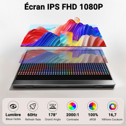 COOLHOOD Ecran Portable, 15,6 Pouces Moniteur Portable IPS 100% SRGB, Écran Ordinateur 1080P FHD, Ecran Portatif USB C/Mini HDMI