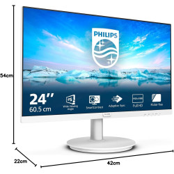 Philips 241V8AW - Moniteur Full HD 24 Pouces, Haut-Parleur intégré, sans Scintillement (1920x1080, 100 Hz, VGA, HDMI), Blanc
