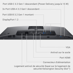 Dell P2425H 24" Full HD (1920x1080) Écran PC, 100Hz, IPS, 5ms, 99% sRGB, USB-C, DisplayPort, HDMI, VGA, 4X USB, Garantie 3 Ans, 