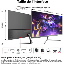 Gawfolk Écran PC 24,5 Pouces, Moniteur de Jeu pour Ordinateur 200 Hz, FHD 1080p, Haut-parleurs intégrés, 1 ms, FreeSync, 99% sRG