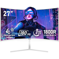 Gawfolk Écran PC 27 Pouces incurvé 180Hz Gaming Computer Moniteur, 1800R,1ms，FHD 1080p, 178 ° Grand Angle,Haut-Parleur intégré, 