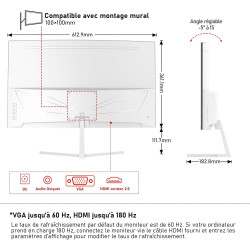 Gawfolk Écran PC 27 Pouces incurvé 180Hz Gaming Computer Moniteur, 1800R,1ms，FHD 1080p, 178 ° Grand Angle,Haut-Parleur intégré, 