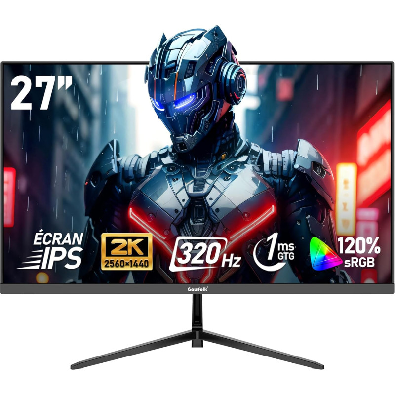 Gawfolk Écran PC IPS 27 Pouces, 2K WQHD (2560×1440P), 320Hz Moniteur Gaming, 1ms Bezel-Less, 120% sRGB, 178° Grand Angle, HDMI, 