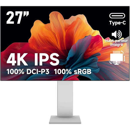 Gawfolk Écran PC IPS 4K UHD de 27 pouces, Moniteur ultra-haute définition 3840×2160, 100%sRGB et 100%DCI-P3, Type-C, DisplayPort