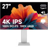 Gawfolk Écran PC IPS 4K UHD de 27 pouces, Moniteur ultra-haute définition 3840×2160, 100%sRGB et 100%DCI-P3, Type-C, DisplayPort