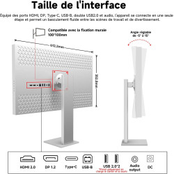 Gawfolk Écran PC IPS 4K UHD de 27 pouces, Moniteur ultra-haute définition 3840×2160, 100%sRGB et 100%DCI-P3, Type-C, DisplayPort