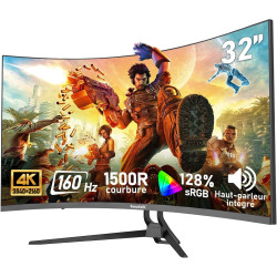 Gawfolk Écran PC 32 pouces 4K UHD incurvé 1500R, moniteur de jeu eSports 160Hz, 1ms, Adaptive Sync, 128%sRGB, grand angle de vis