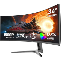 Gawfolk Écran PC Ultra Large 34 Pouces 1500R incurvé 120Hz Gaming Computer Moniteur,21:9 UWQHD(3440x1440)，128% sRGB，FreeSync，HDR