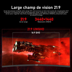 Gawfolk Écran PC Ultra Large 34 Pouces 1500R incurvé 120Hz Gaming Computer Moniteur,21:9 UWQHD(3440x1440)，128% sRGB，FreeSync，HDR