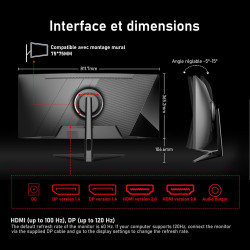Gawfolk Écran PC Ultra Large 34 Pouces 1500R incurvé 120Hz Gaming Computer Moniteur,21:9 UWQHD(3440x1440)，128% sRGB，FreeSync，HDR