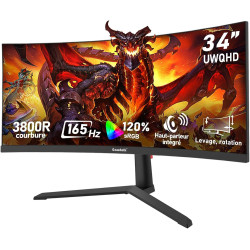 Gawfolk Écran PC Gaming Incurvé Ultrawide 34 Pouces 165 Hz, Moniteur 3800R 21:9 UWQHD (3440x1440), 120% sRGB, 1 ms, Adaptive Syn