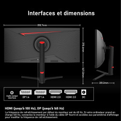 Gawfolk Écran PC Gaming Incurvé Ultrawide 34 Pouces 165 Hz, Moniteur 3800R 21:9 UWQHD (3440x1440), 120% sRGB, 1 ms, Adaptive Syn