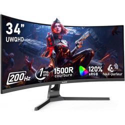 Gawfolk Écran PC Ultra Large 34 Pouces 1500R incurvé 200Hz Gaming Computer Moniteur,21:9 UWQHD(3440x1440),120% sRGB,Adaptive Syn