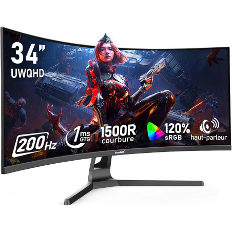 Gawfolk Écran PC Ultra Large 34 Pouces 1500R incurvé 200Hz Gaming Computer Moniteur,21:9 UWQHD(3440x1440),120% sRGB,Adaptive Syn