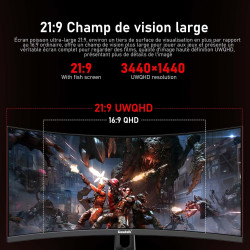Gawfolk Écran PC Ultra Large 34 Pouces 1500R incurvé 200Hz Gaming Computer Moniteur,21:9 UWQHD(3440x1440),120% sRGB,Adaptive Syn