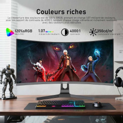 Gawfolk Écran PC Ultra Large 34 Pouces 1500R incurvé 200Hz Gaming Computer Moniteur,21:9 UWQHD(3440x1440),120% sRGB,Adaptive Syn