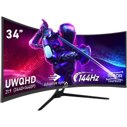 Gawfolk 34 Pouces PC Écran Ultra Large 1500R incurvé 144Hz Gaming Computer Moniteur,21:9 UWQHD(3440x1440),Adaptive Sync，HDR，178 