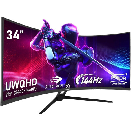 Gawfolk 34 Pouces PC Écran Ultra Large 1500R incurvé 144Hz Gaming Computer Moniteur,21:9 UWQHD(3440x1440),Adaptive Sync，HDR，178 